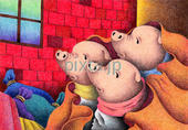 三匹の子豚・豚・馬・レンガの家・室内・動物・赤色