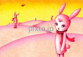 兎・うさぎ・ウサギ・丘・砂丘・惑星・ピンク色・黄色