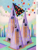 タワー・四角錐・ピラミッド・風船・紫色
