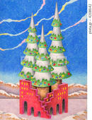 クリスマスツリー・タワー・赤い壁・平地・空地・星空